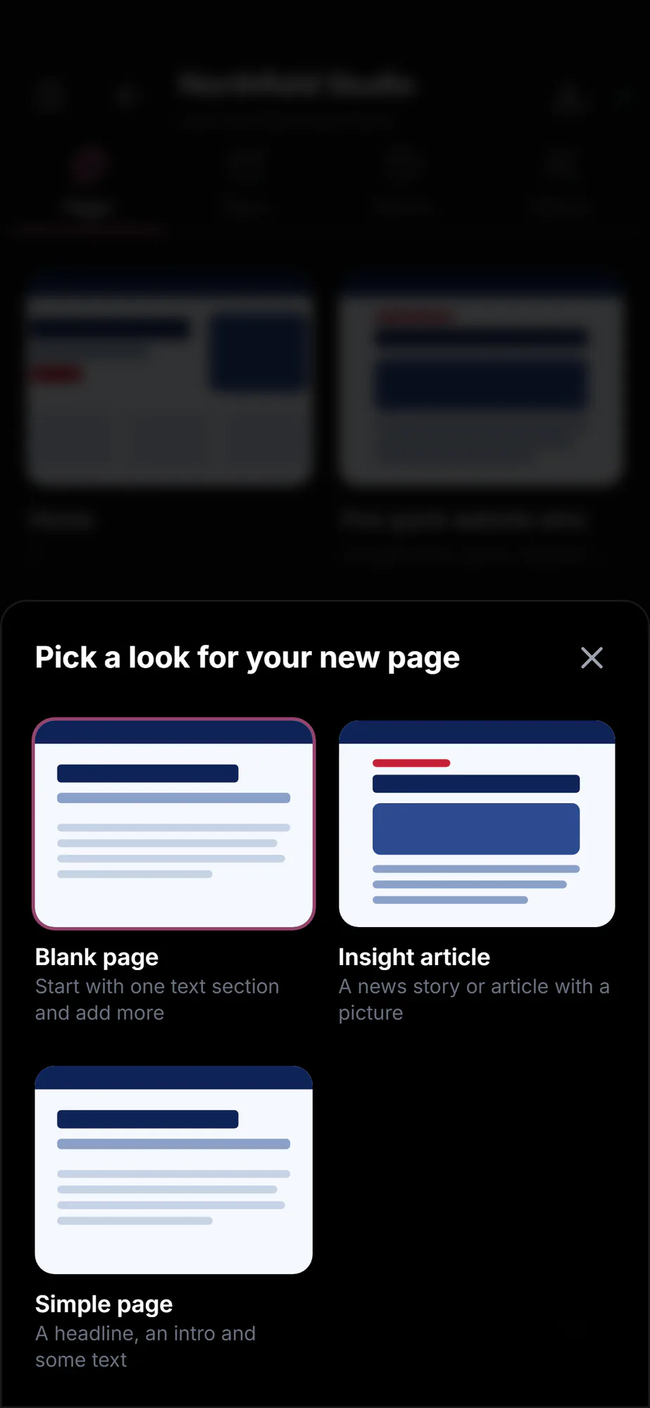 Pick a look for your new page